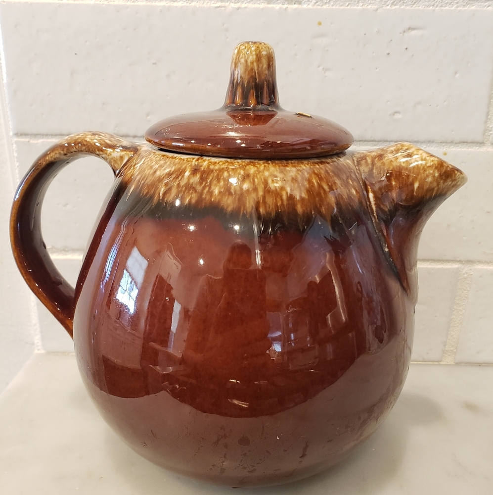 Hull USA 1970s Brown Drip Glaze Pottery Teapot